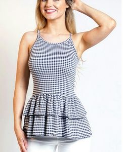 Gingham frill hem tank top